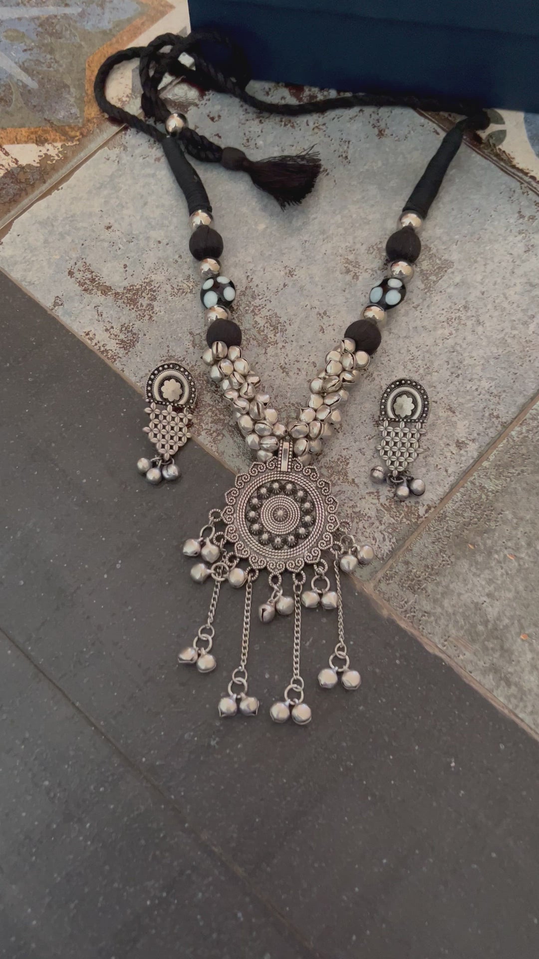 Antique Ghungroo Pendant Necklace with Earrings
