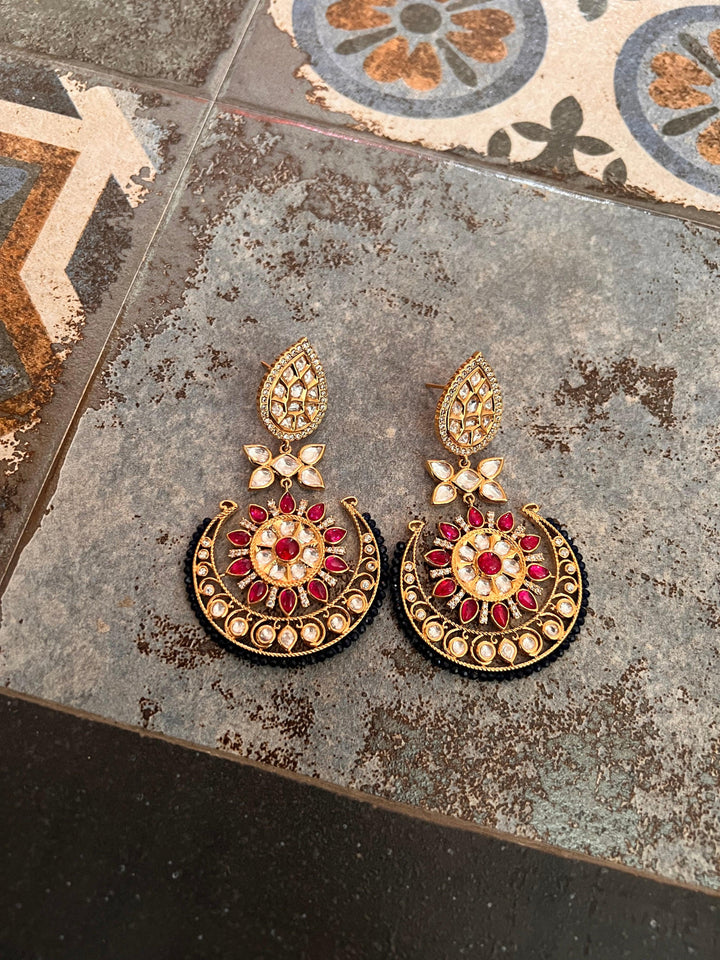 Pink Blue Kundan Chandbaalis - SHIVKA