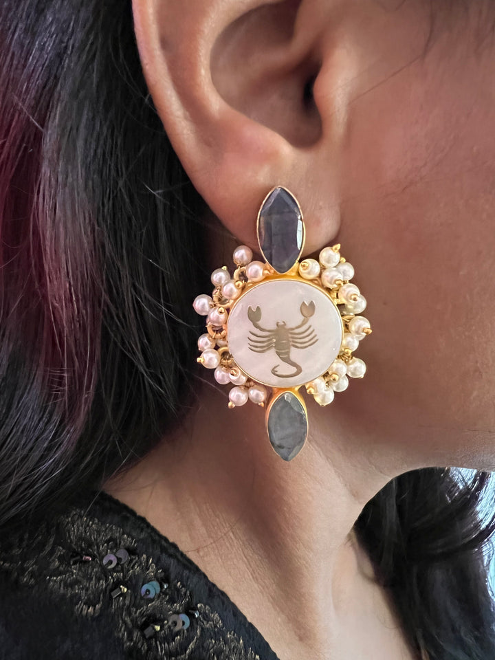 Embossed MOP Stud Earrings