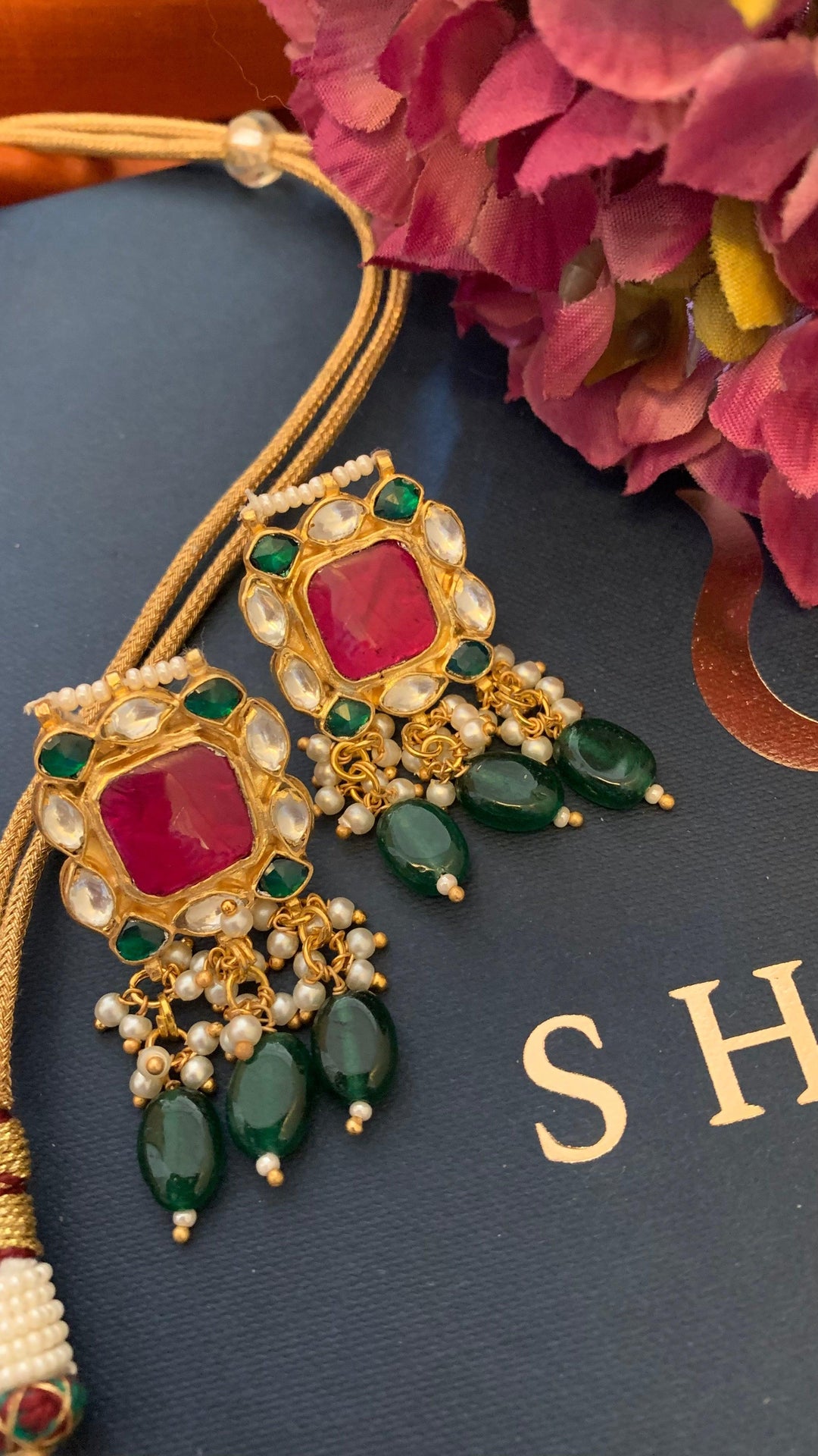 Pachi Kundan Wedding Collar Necklace with Earrings - SHIVKA