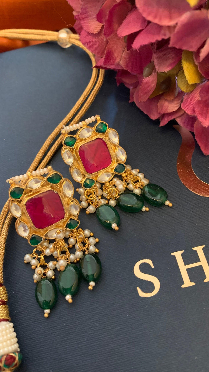 Pachi Kundan Wedding Collar Necklace with Earrings - SHIVKA