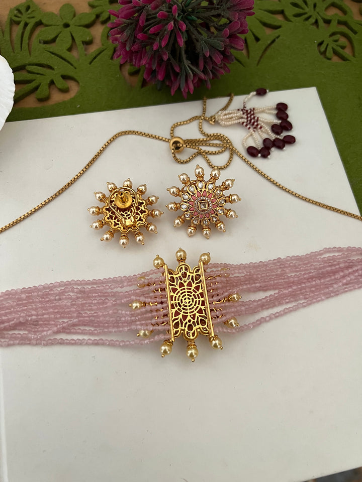 Beautiful Pink Kundan Choker with Studs