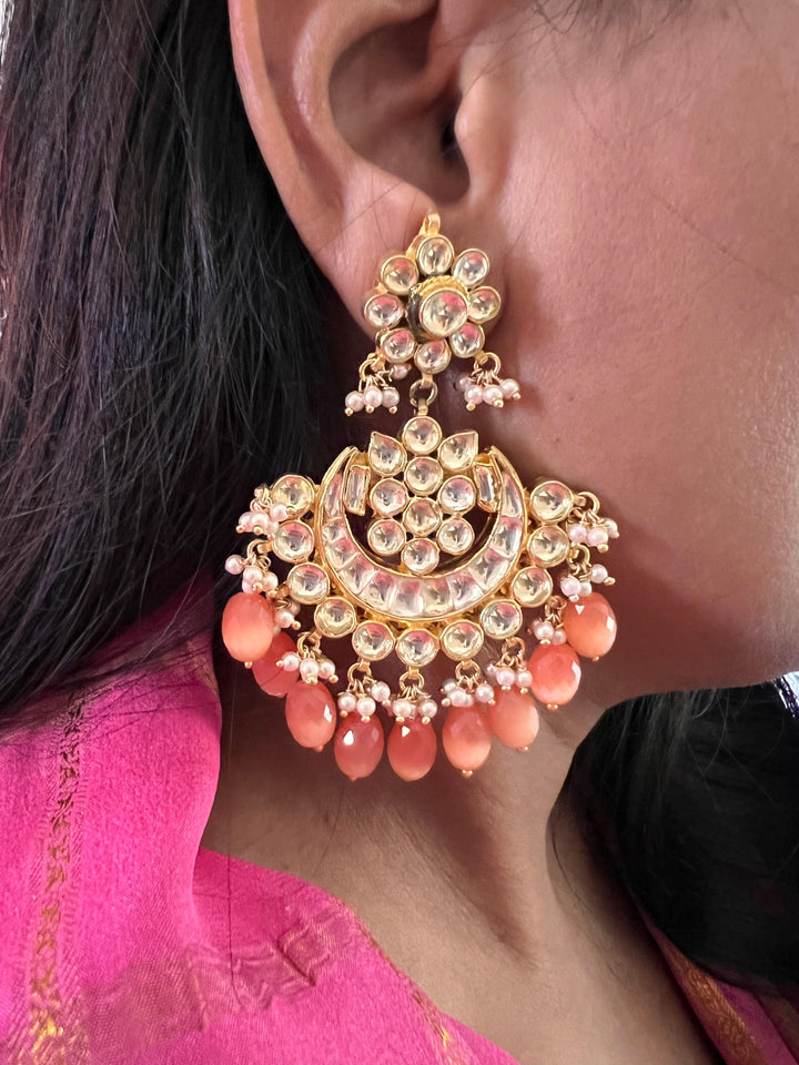 Peach Drops Pachi Kundan Earrings - SHIVKA