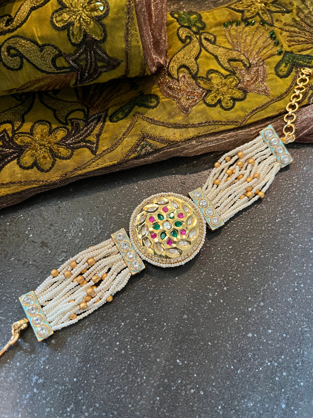 Pearls and Gold Kundan Bracelet