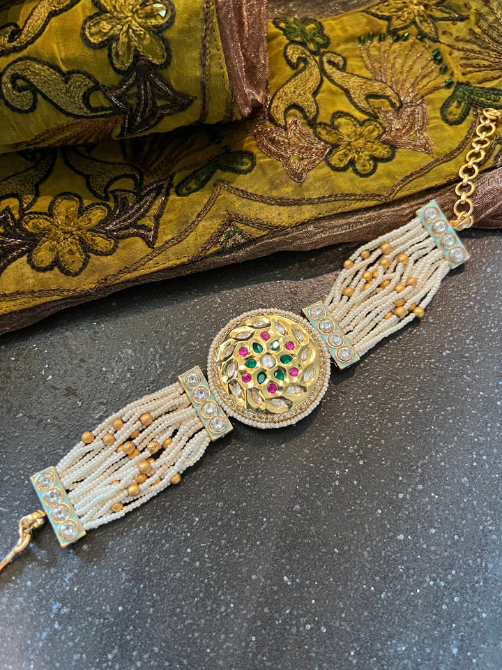 Pearls and Gold Kundan Bracelet