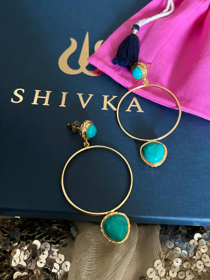 Turquoise Hoop Style Earrings - SHIVKA