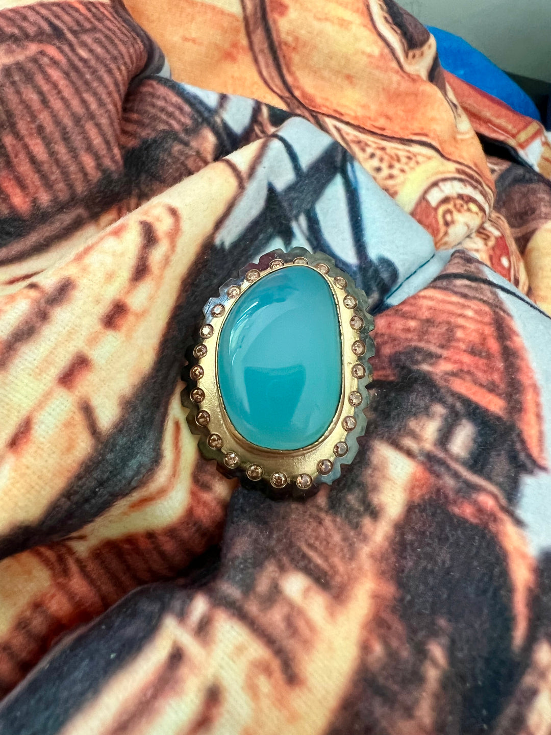 Natural Chalcedony Stone Adjustable Gold-Plated Ring | Statement Ring by SHIVKA