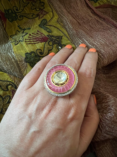 Pink Carved Stone Ring - SHIVKA