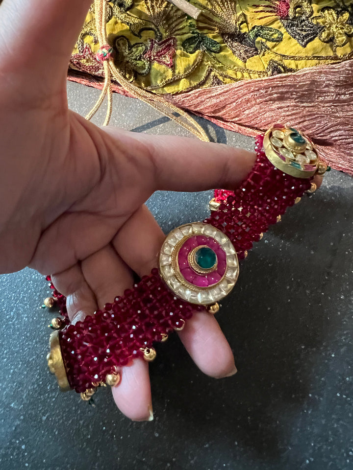 Maroon Chatai Choker with Earrings