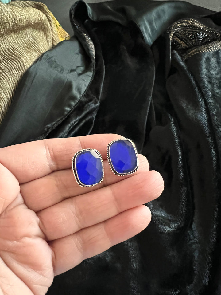 Bright Blue Beaded Necklace with Studs