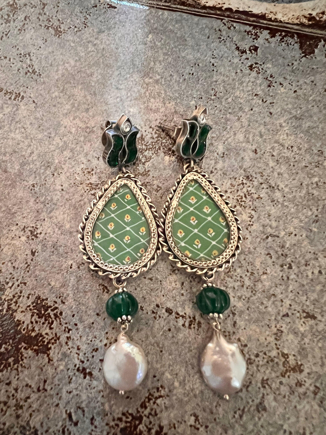 Statement Baroque and Onyx Pure 925 Silver Earrings - SHIVKA