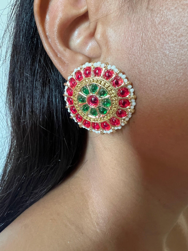 Oversize Red and Green Enamelled Studs - SHIVKA