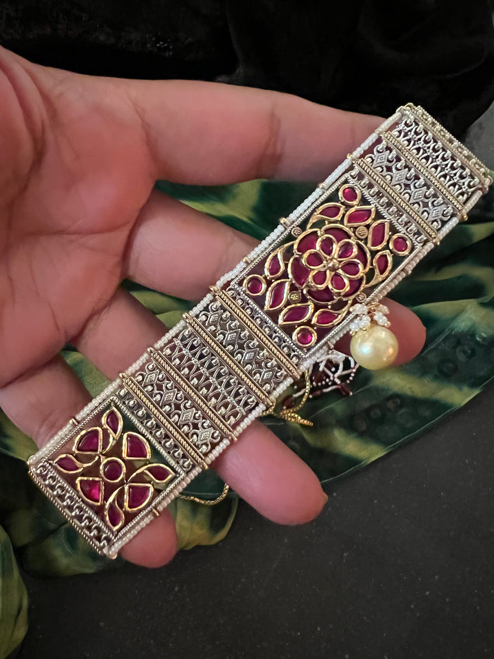 Fusion Silver Kundan Choker with Earrings