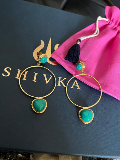 Turquoise Hoop Style Earrings - SHIVKA