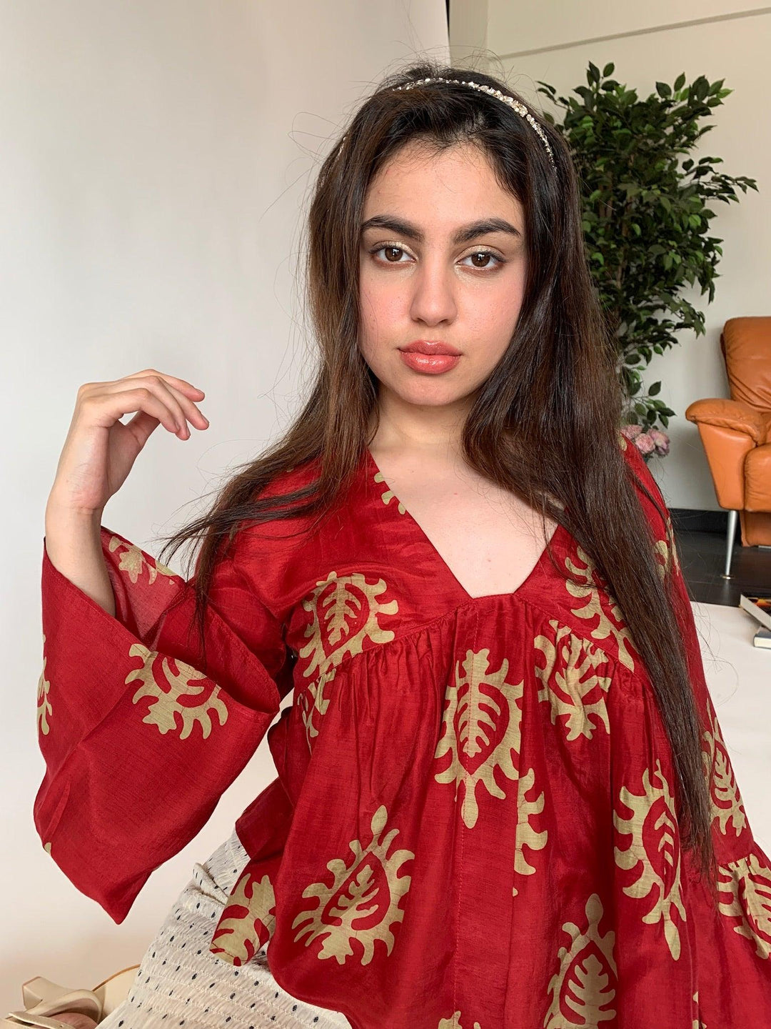 Red Motifs Top - SHIVKA