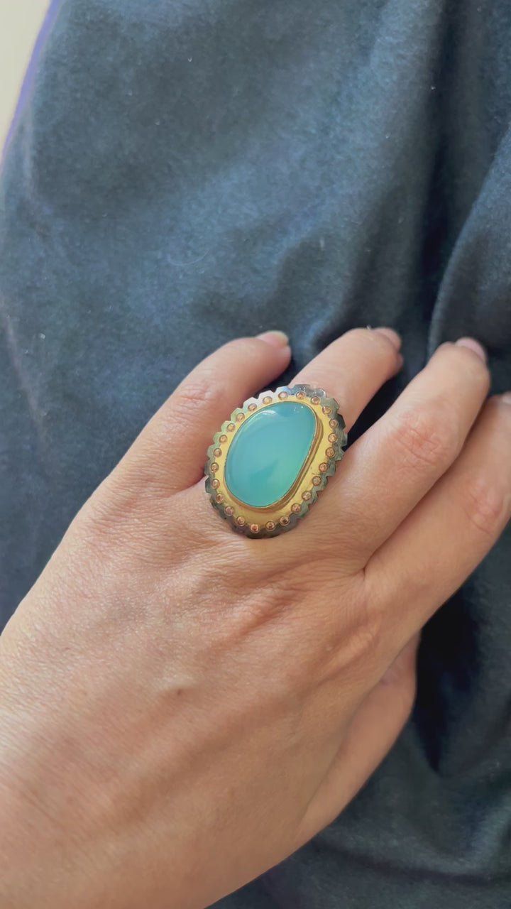 Natural Chalcedony Stone Adjustable Gold-Plated Ring | Statement Ring by SHIVKA