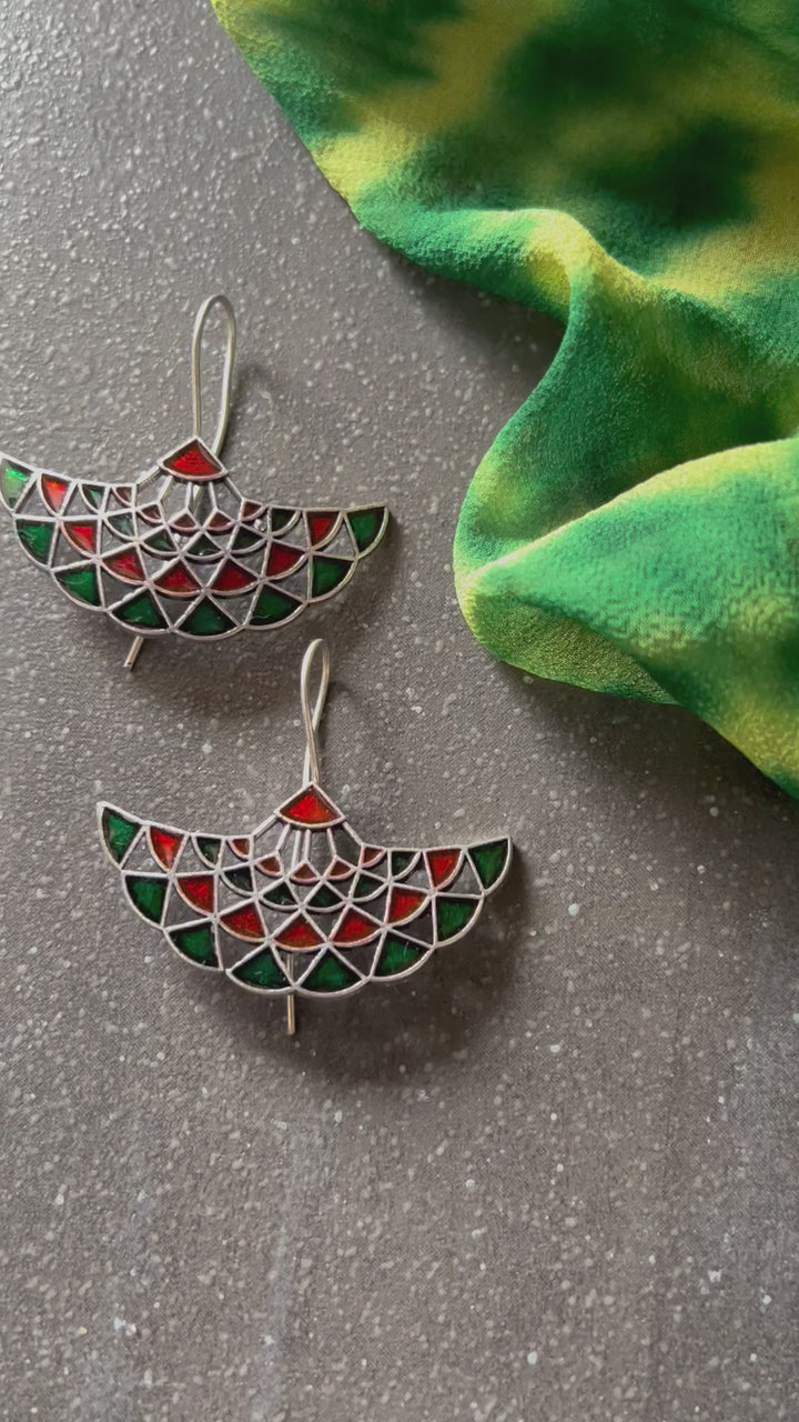 Red and Green Enamelled Brass Earrings