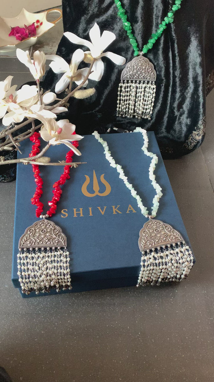 Beautiful Pendant Beaded Long Necklace with Statement Earrings