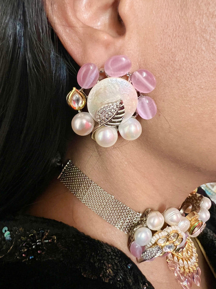 Designer Pearl and Quartz Choker with Studs