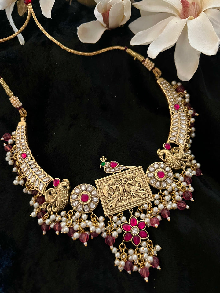 Designer Wedding Necklace with Kundan Earrings