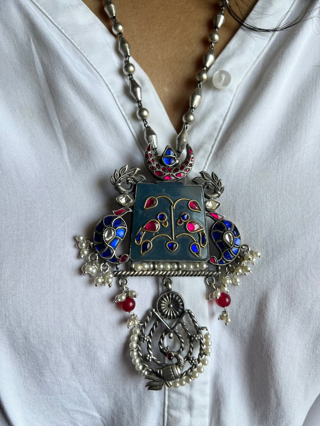 SHIVKA Vintage Pure 925 Silver Pendant Necklace