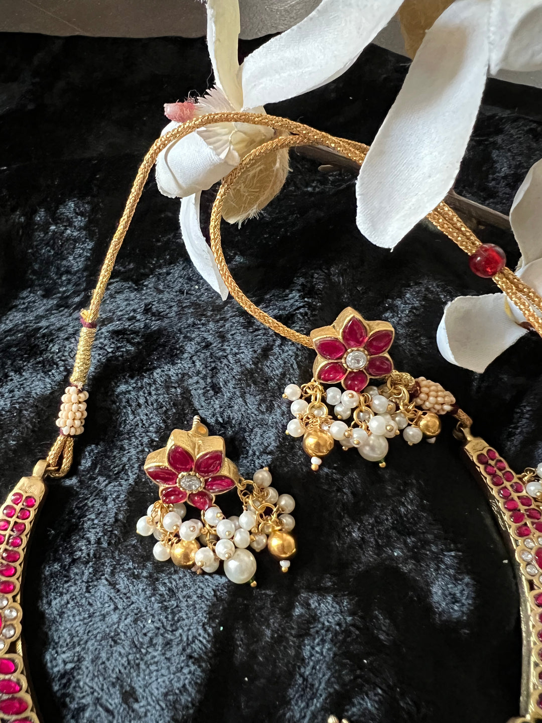 Designer Wedding Necklace with Kundan Earrings/ Antique Kempu Mayura Necklace