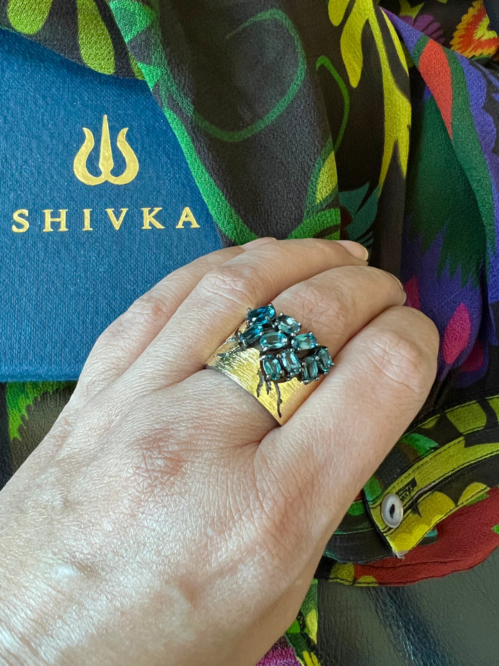 Designer Pure Silver Blue Topaz Ring