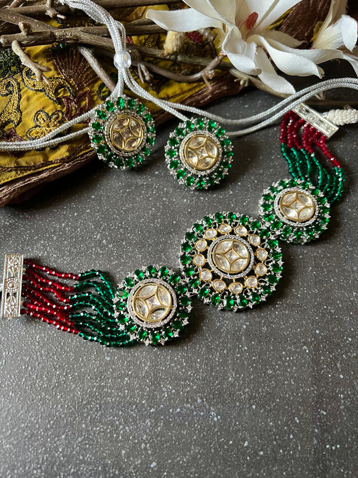 Victorian Kundan Choker Necklace with Earrings