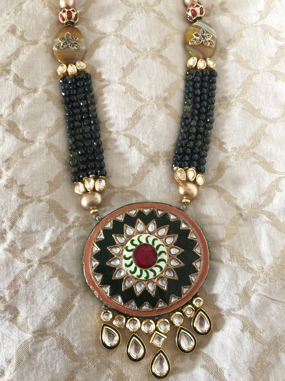 Silver Enamelled Fusion Pendant Necklace with Earrings