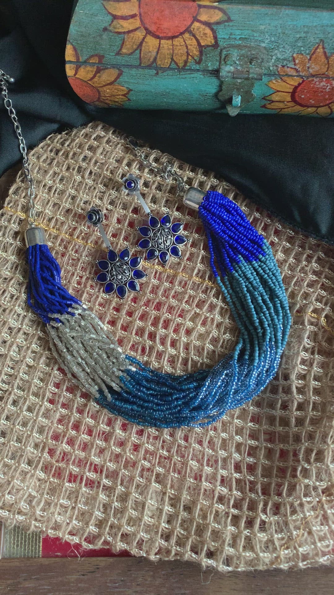 Shaded Blue and Silver Necklace with Statement Danglers