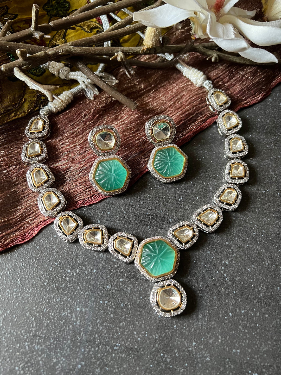 Victorian Kundan Necklace with Earrings