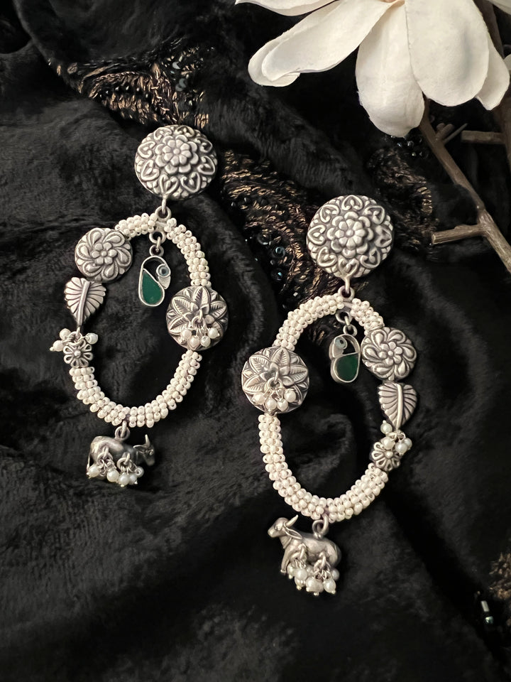 Vintage Pure 925 Silver Floral Earrings