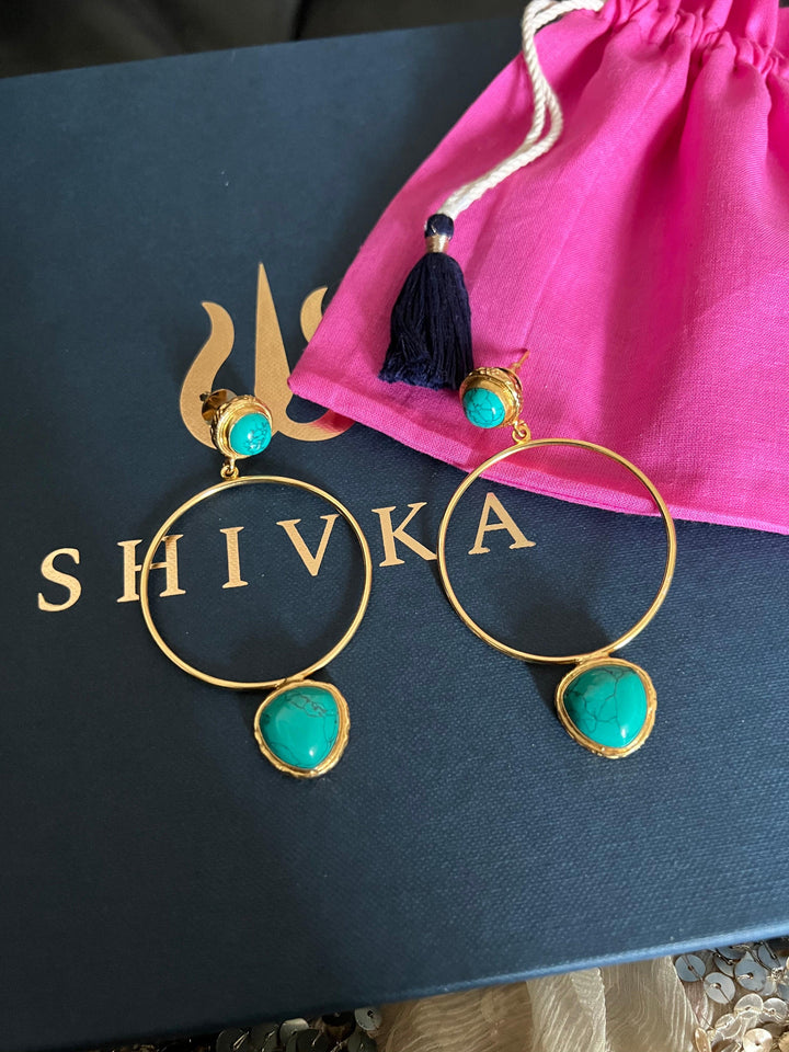 Turquoise Hoop Style Earrings - SHIVKA