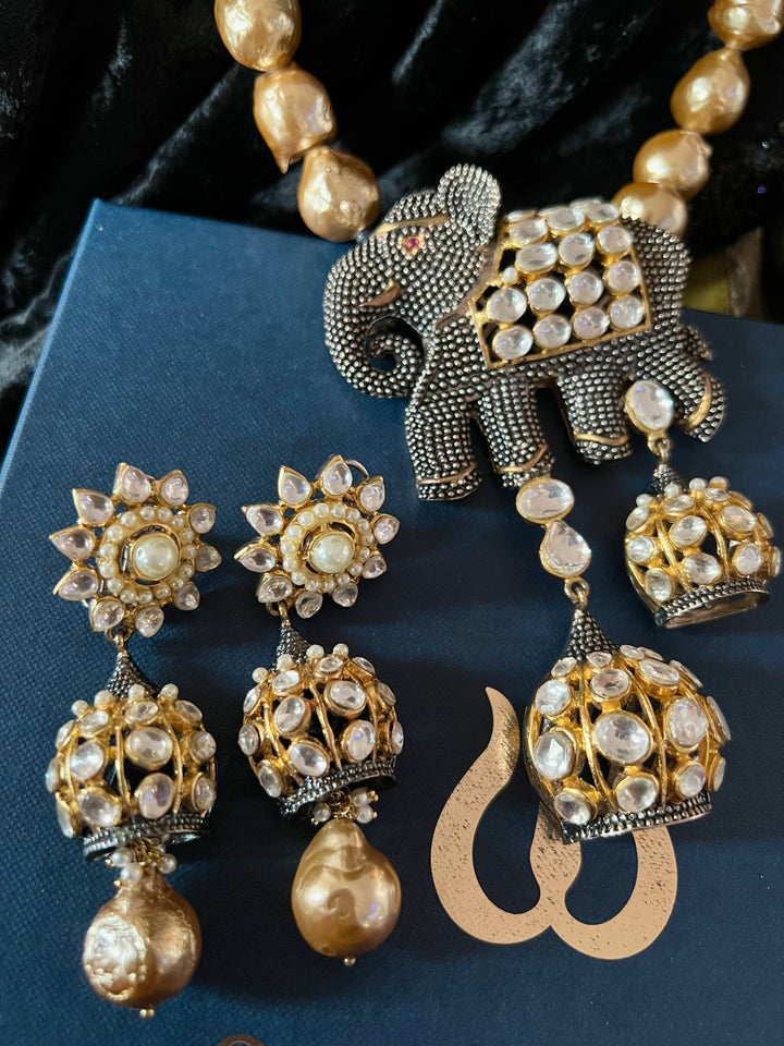 Baroque Necklace with Statement Earrings