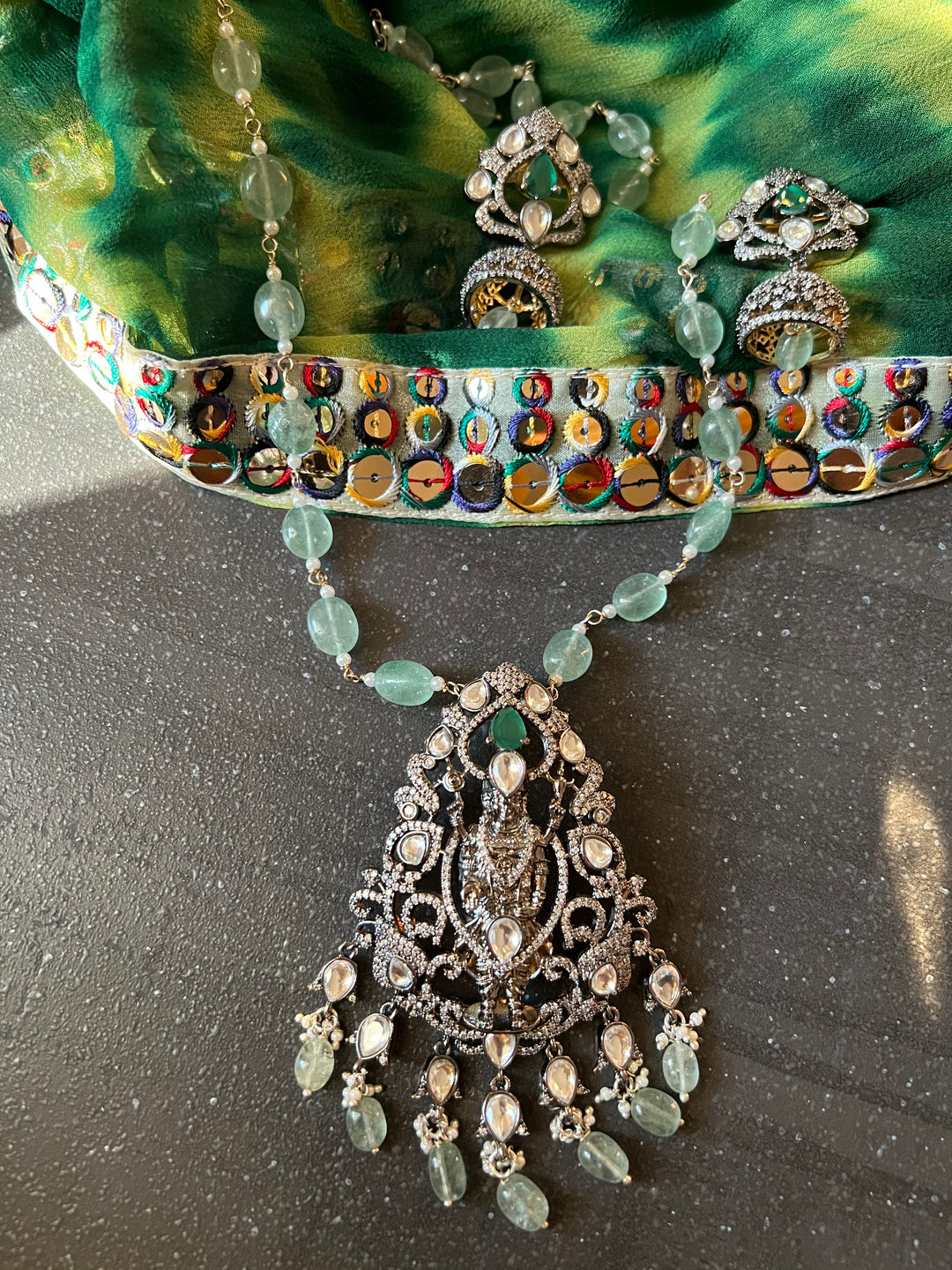 Victorian Pendant Necklace with Jhumka Earrings