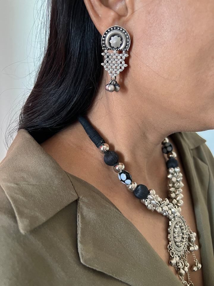 Antique Ghungroo Pendant Necklace with Earrings