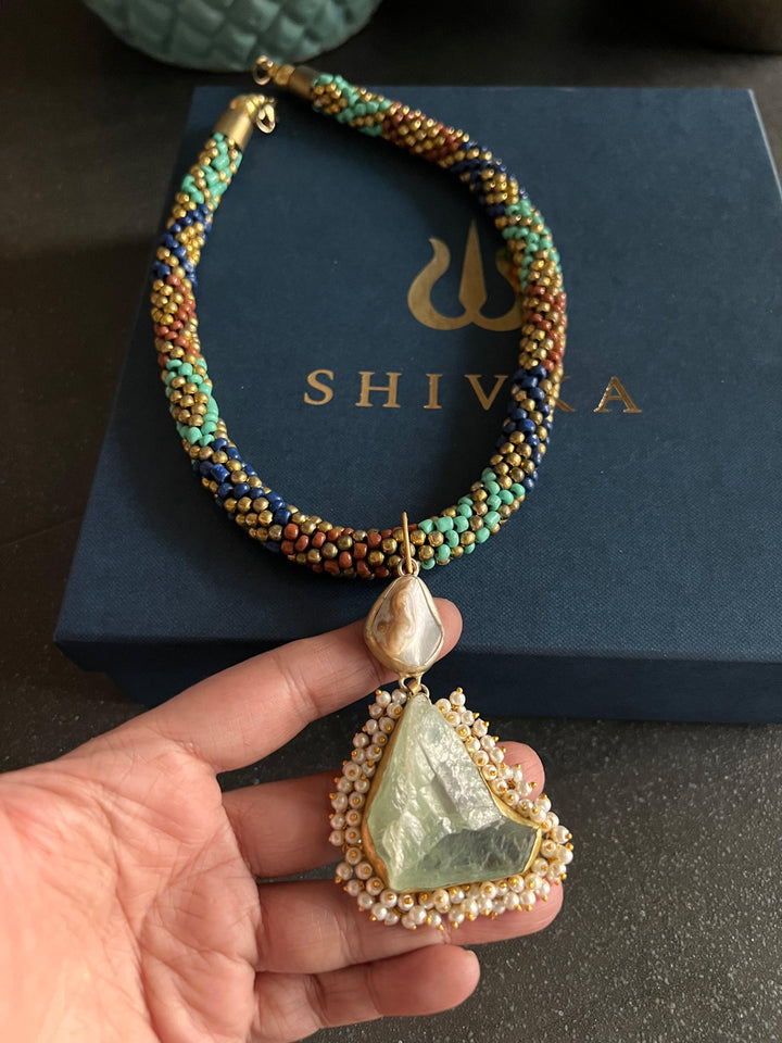 Natural Gemstones Pendant Hasli Necklace - SHIVKA