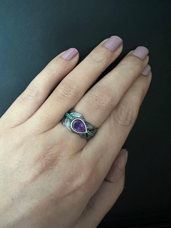 Vintage Pure 925 Silver Amethyst  Ring - SHIVKA