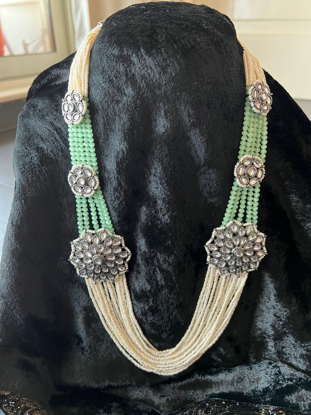 Multilayered Antique Kundan Necklace with Earrings - SHIVKA