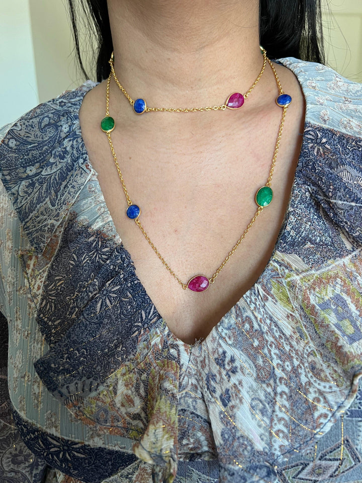 Multi Gemstones Long Necklace - SHIVKA