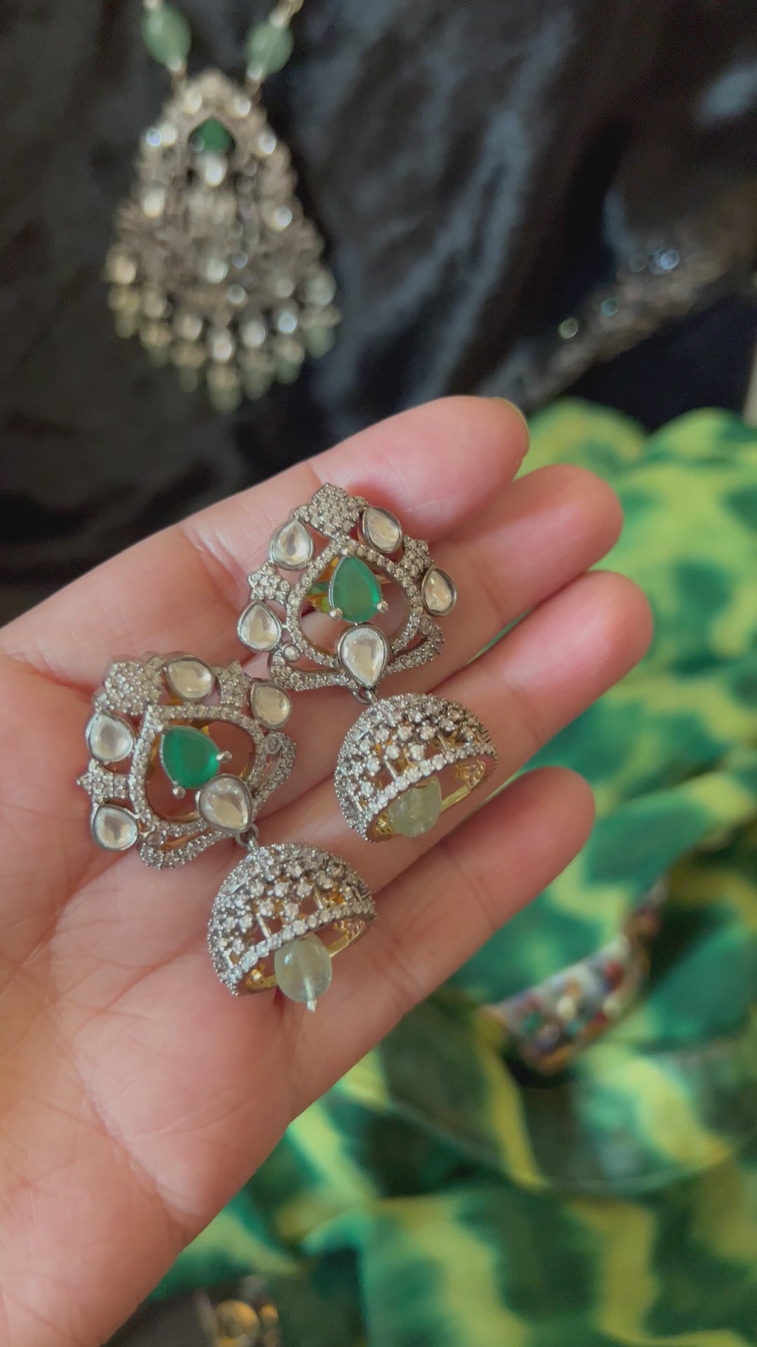 Victorian Pendant Necklace with Jhumka Earrings