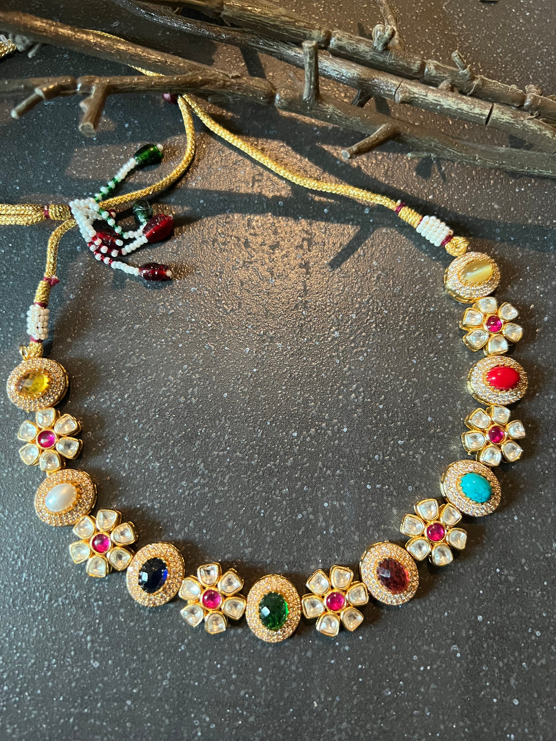 Beautiful Multi coloured Kundan Necklace with Earrings