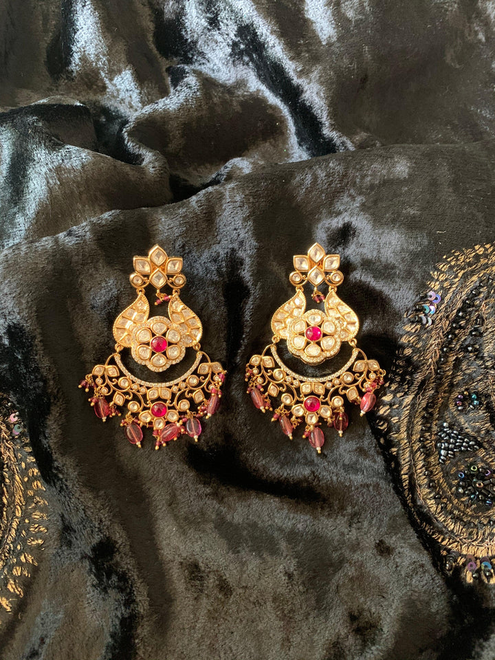 Pink Kundan Danglers - SHIVKA