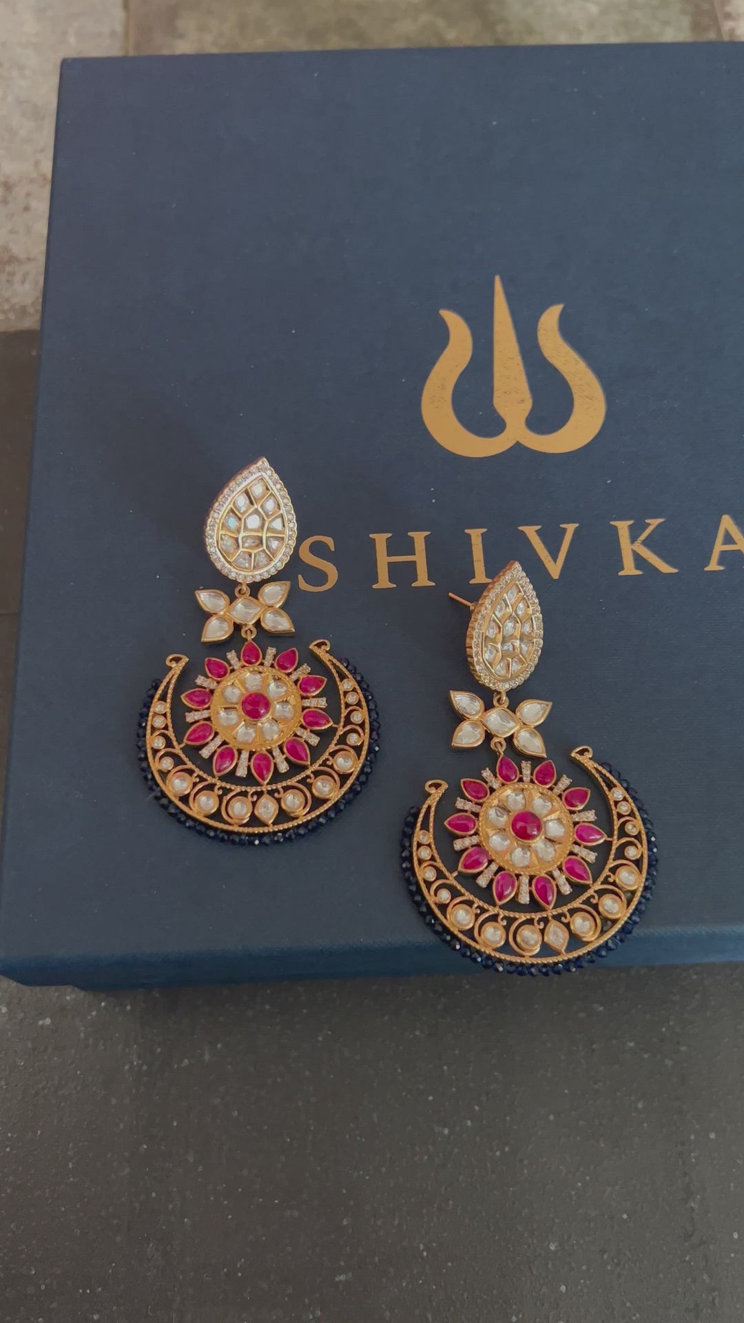 Pink Blue Kundan Chandbaalis