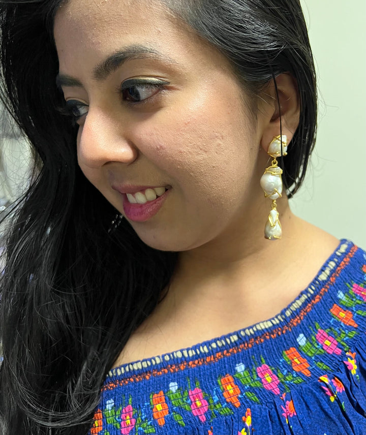 Asymmetric Baroque Pearl Danglers