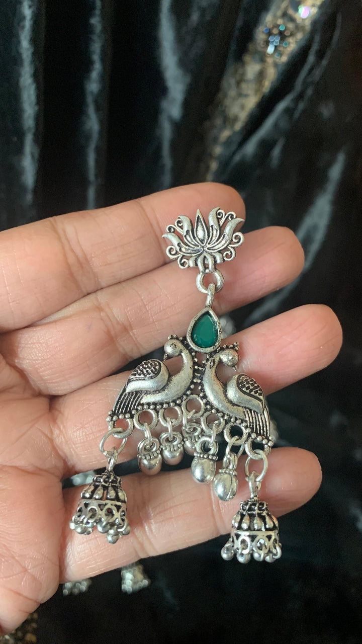 Peacock Double Jhumki Danglers - SHIVKA