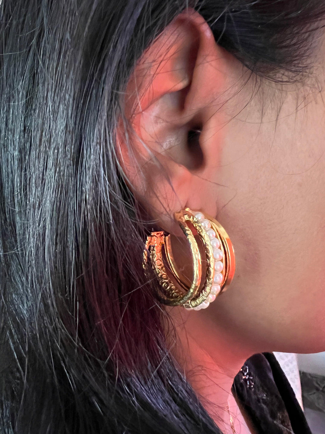 Gorgeous Gold Tone Pearl Hoops - SHIVKA