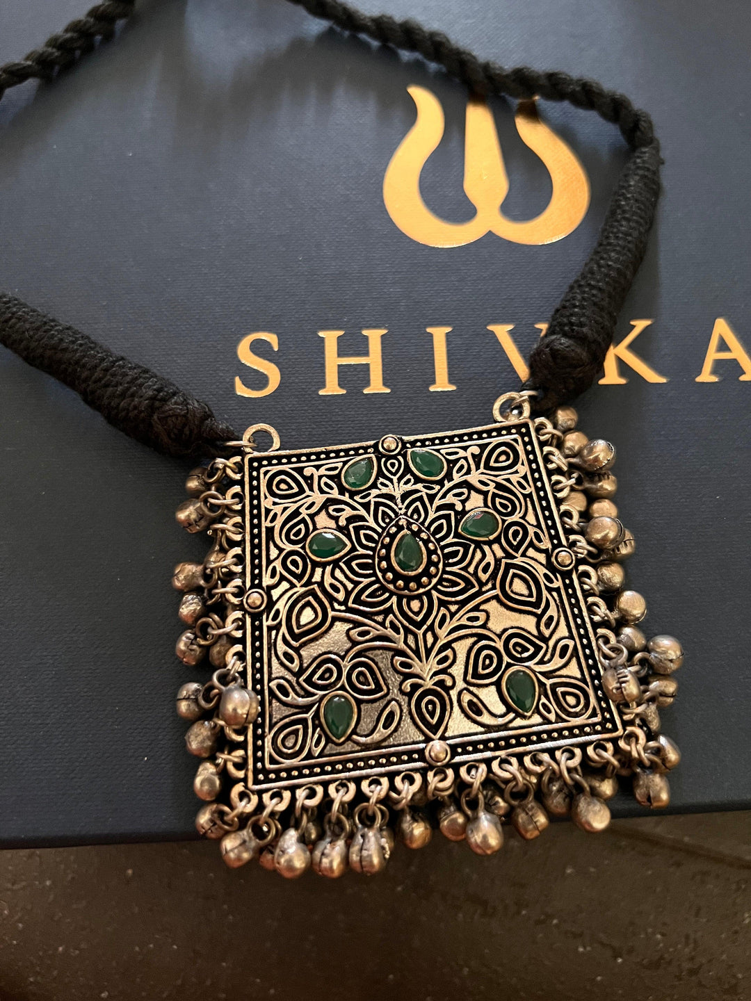 Green Ghungroo Pendant Necklace Set - SHIVKA