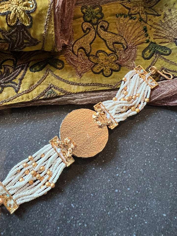 Pearls and Gold Kundan Bracelet