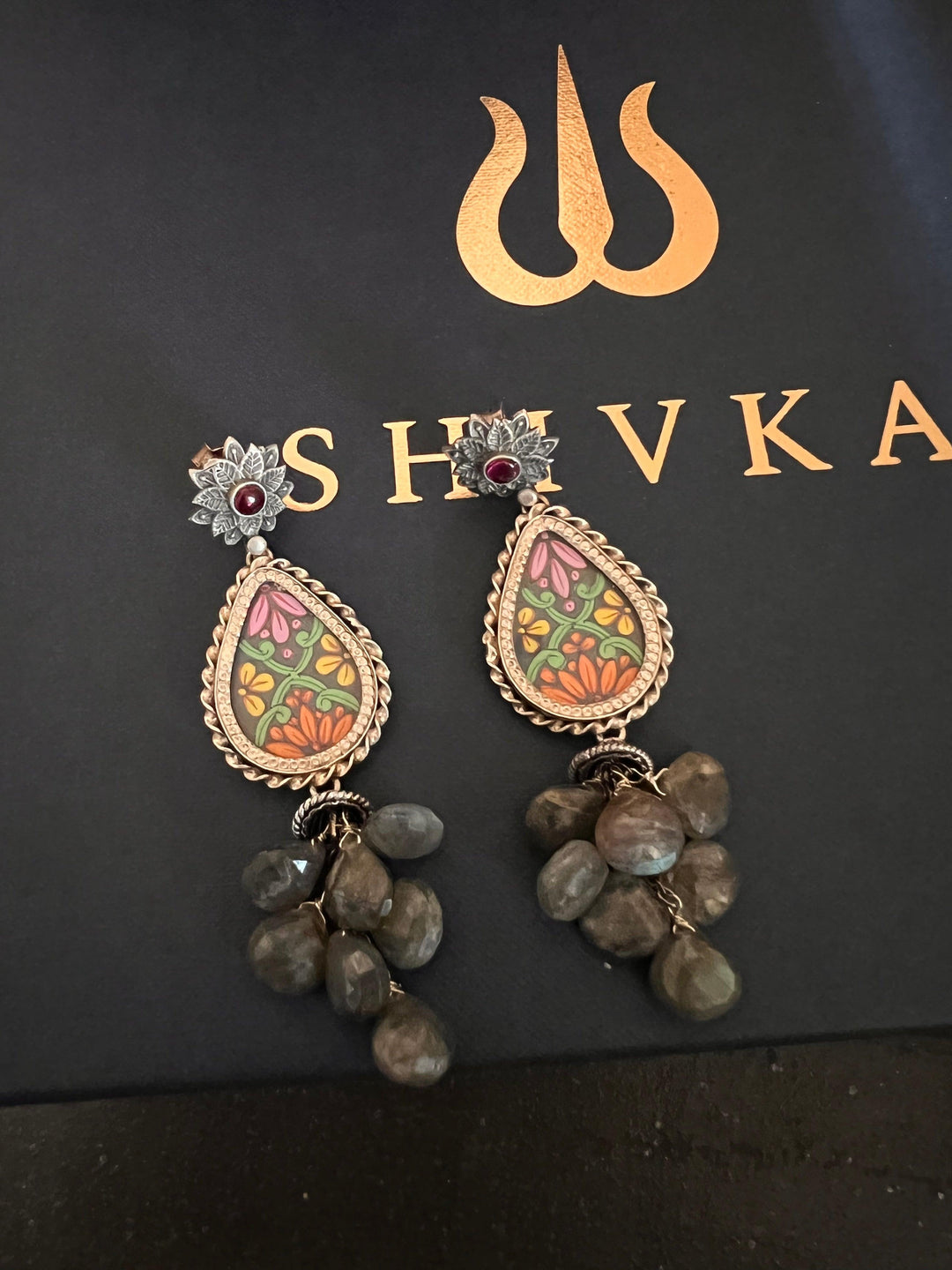 Statement Labradorite Cluster Pure 925 Silver Earrings - SHIVKA